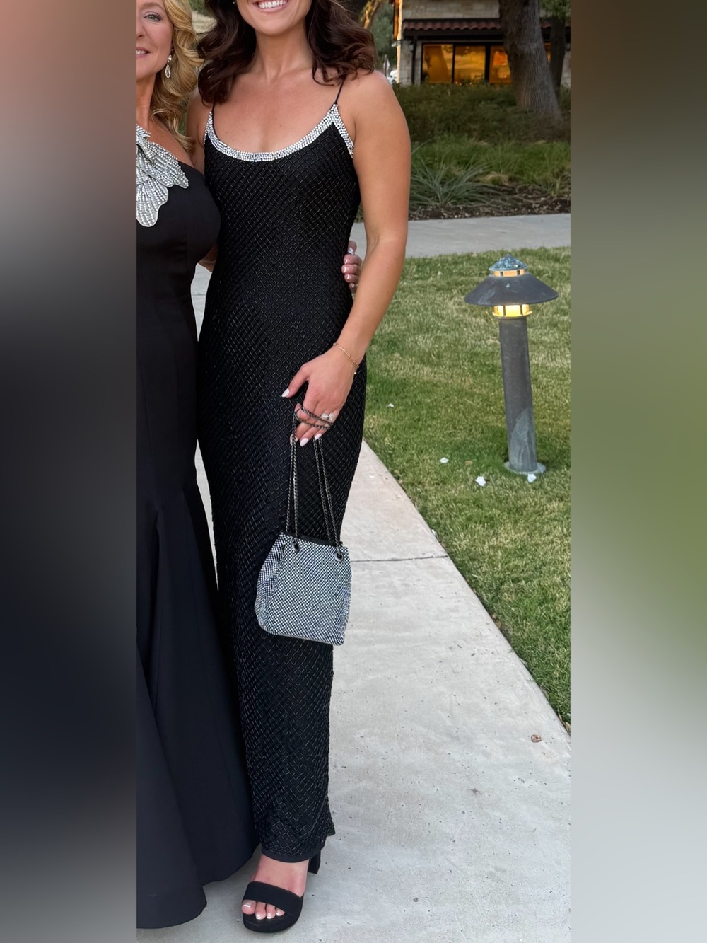 MAC DUGGAL Black Beaded Spaghetti Strap Column Gown 0